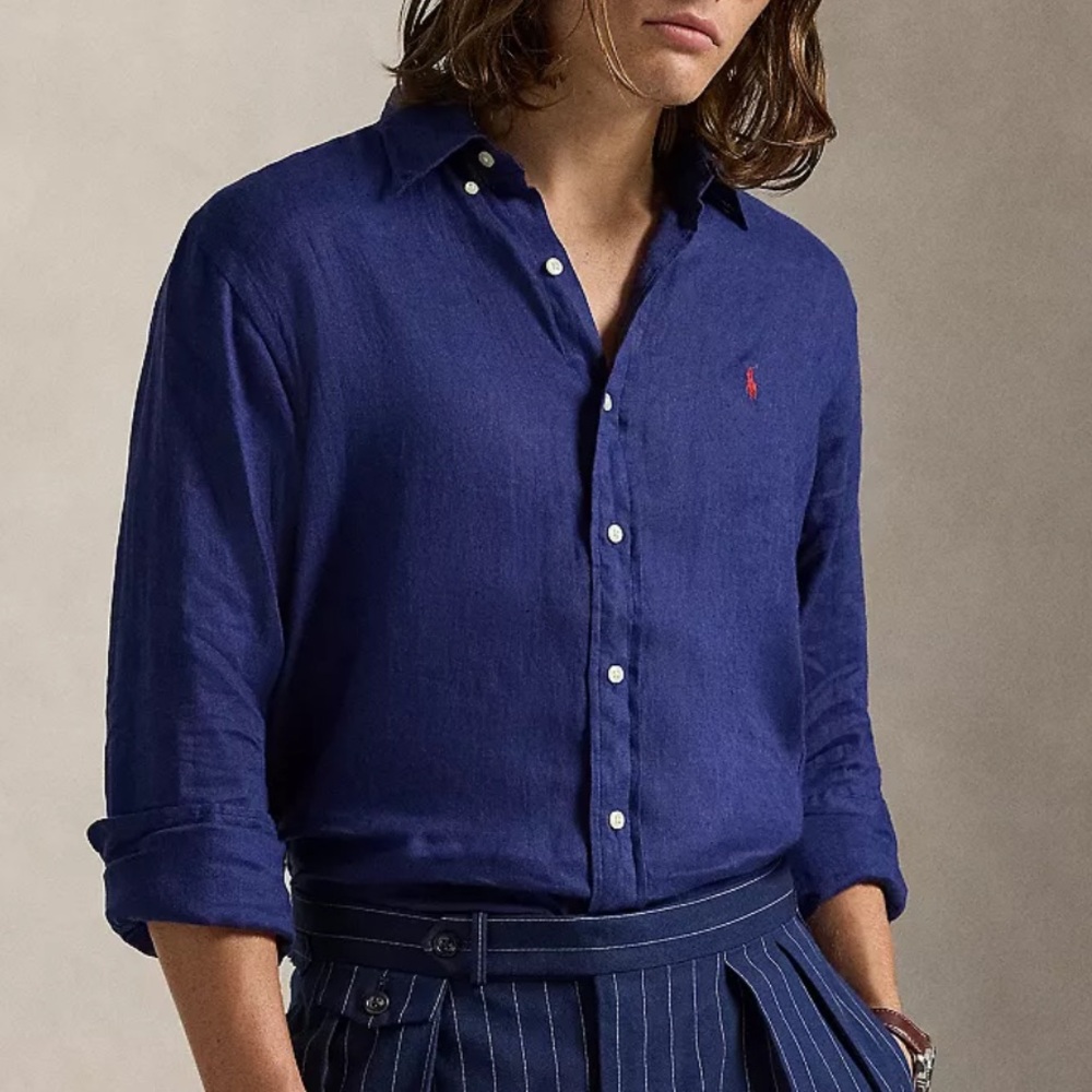 Ralph Lauren men’s navy blue classic fit linen shirt size large
